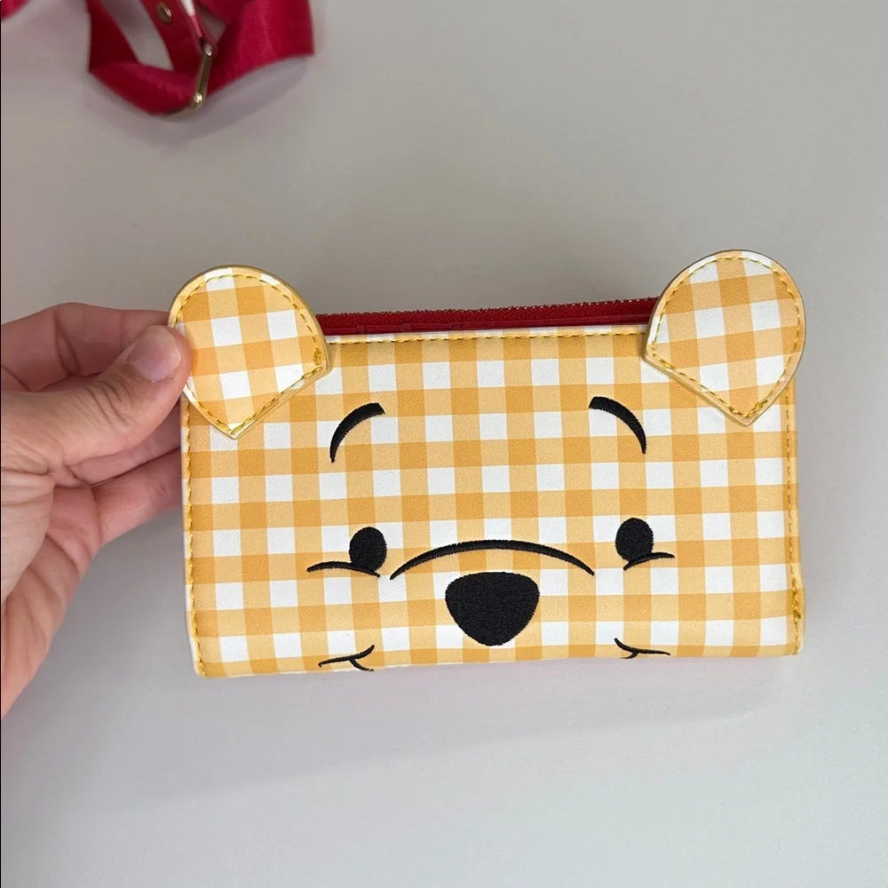 Loungefly Winnie the Pooh Gingham SET backpack AND wallet honey bees purse
